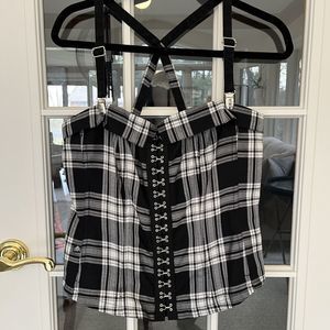 Tripp NYC Soft Corset Sz Large Black White Plaid Top Grunge Steampunk Rock Goth